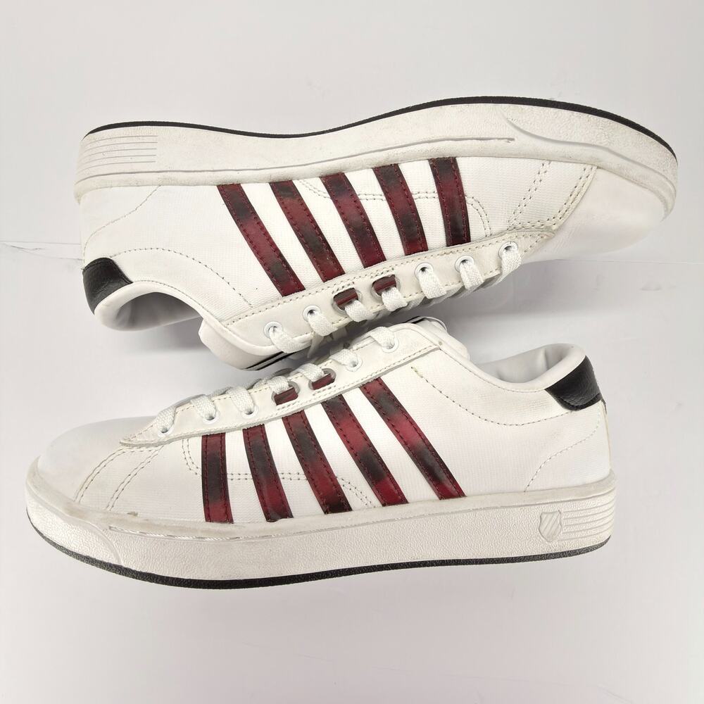 K-Swiss Women 9.5 Hoke CMF Leather Sneakers White Red Stripes 93615-199-M Low - Picture 4 of 12
